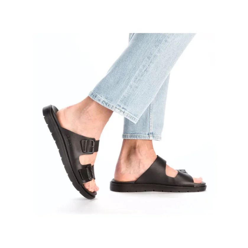 Papuci barbati Rieker piele naturala 24290-00 negru - Image 6